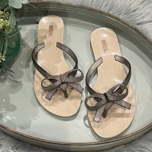 Melissa Harmonic Chrome II Flip Flop Metallic Rose Bow, Jelly Sole WMS US Size 5